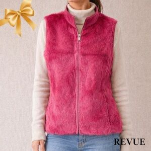 Revue Genuine Cropped Raspberry Pink Rabbit Fur Vest Sz Small
